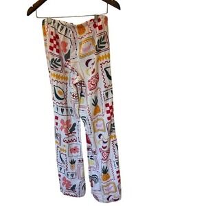 Sincerely Jules Tropical Stamp Print Linen Blend Pants Small